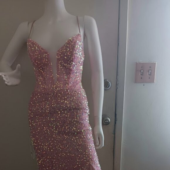 GLS COLLECTIVE  PINK SPARKY GLITTER SPAGUETTI STRAPS MERMAID GOWN SIZE US XXS - Picture 1 of 12